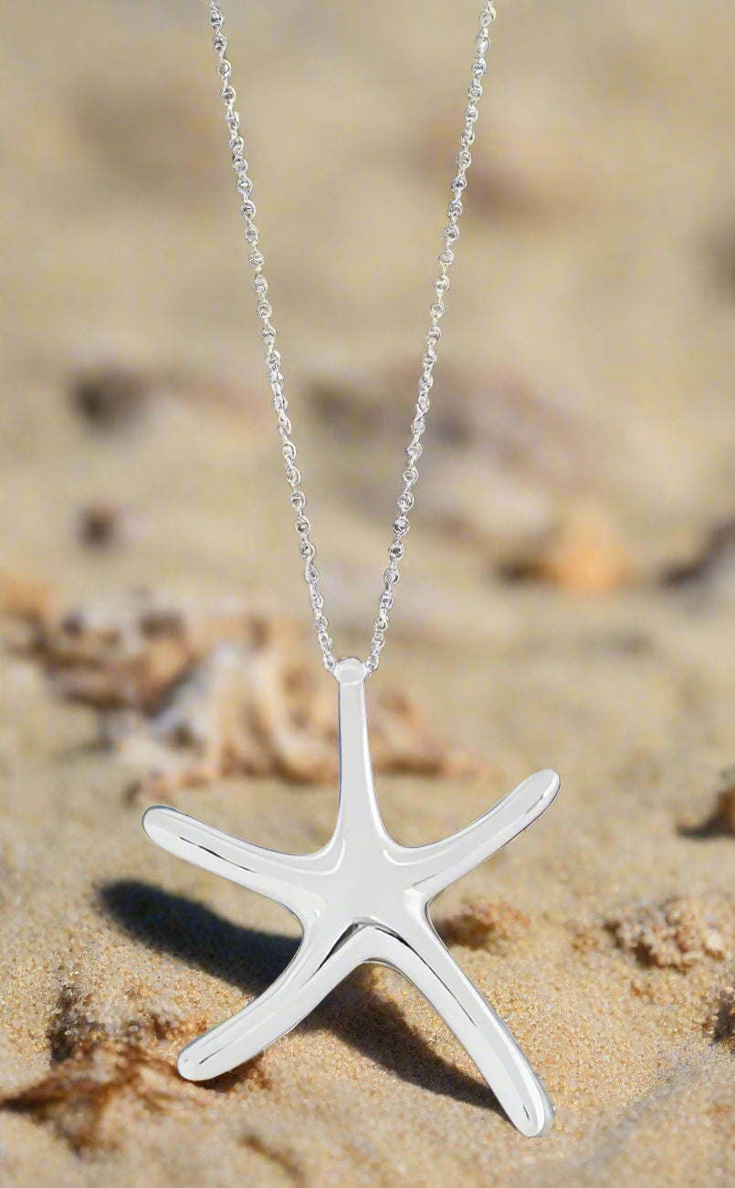 Sterling Silver 32mm Starfish Pendant Necklace