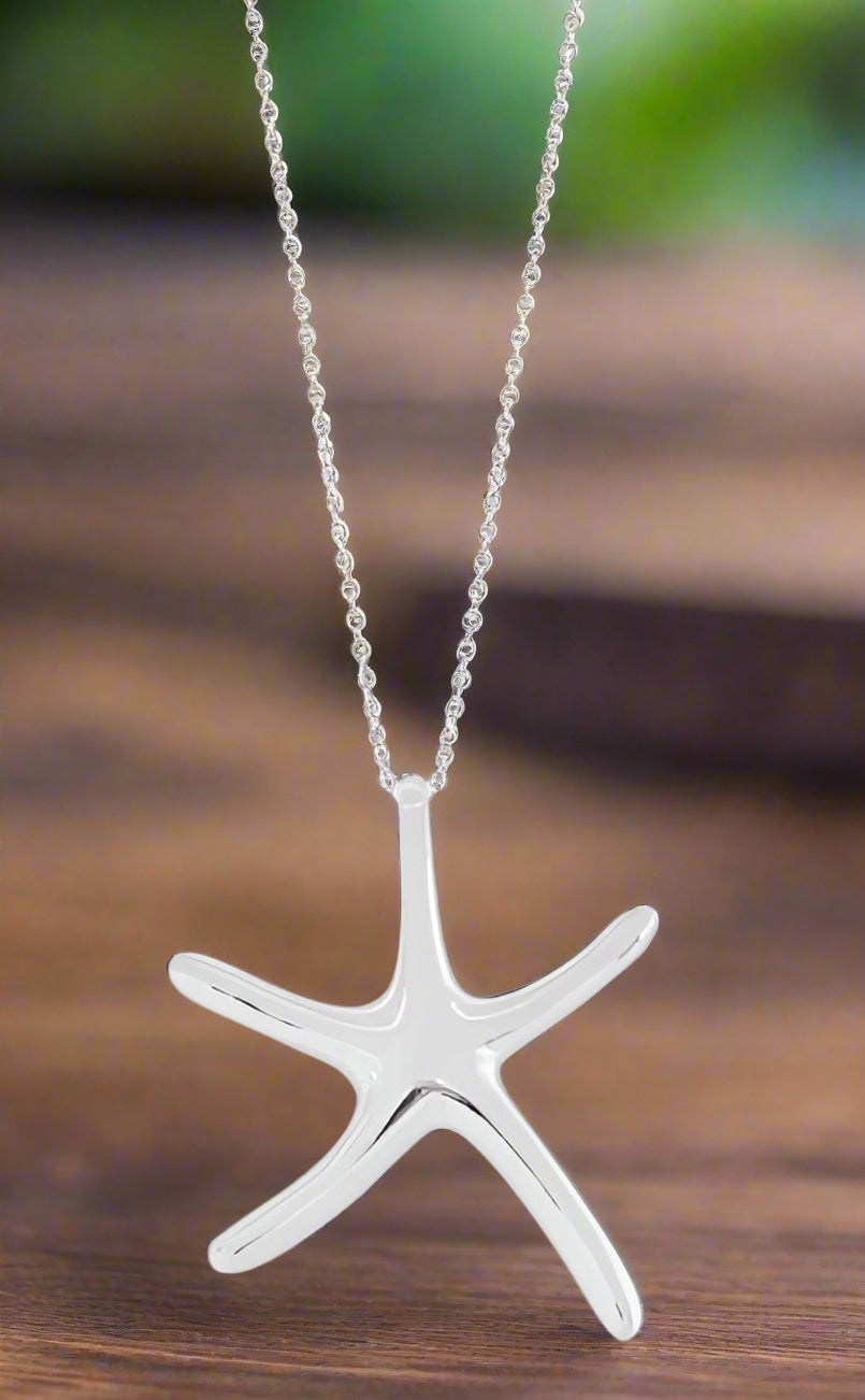 Sterling Silver 32mm Starfish Pendant Necklace