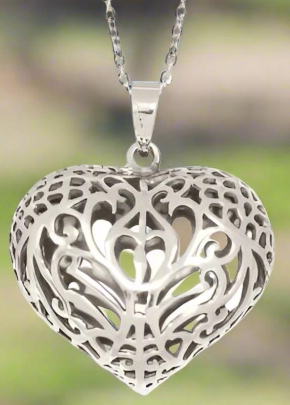 Sterling Silver Filigree Oxidised Heart Pendant