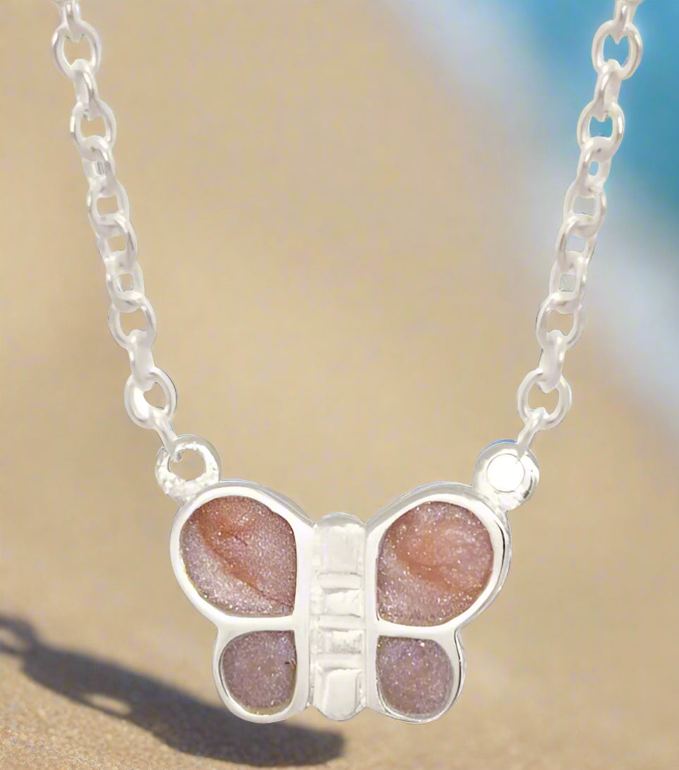 Sterling Silver Sparkling Pink Butterfly Necklace