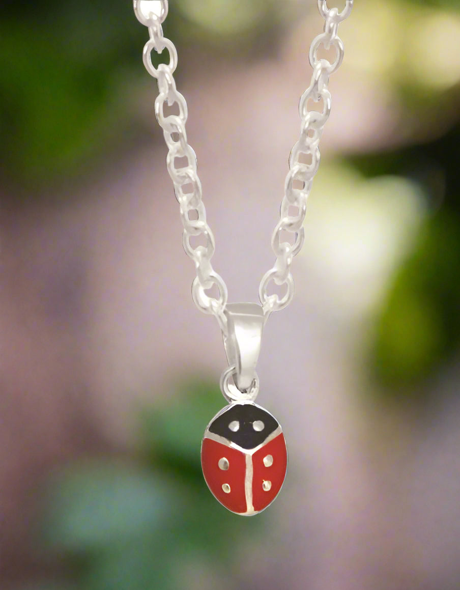Sterling Silver Red and Black Enamel Ladybird Pendant