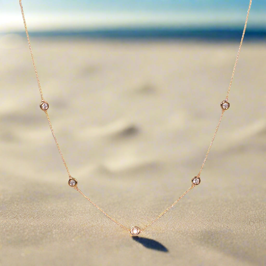 9K Yellow Gold Bezel Set Diamond Necklace