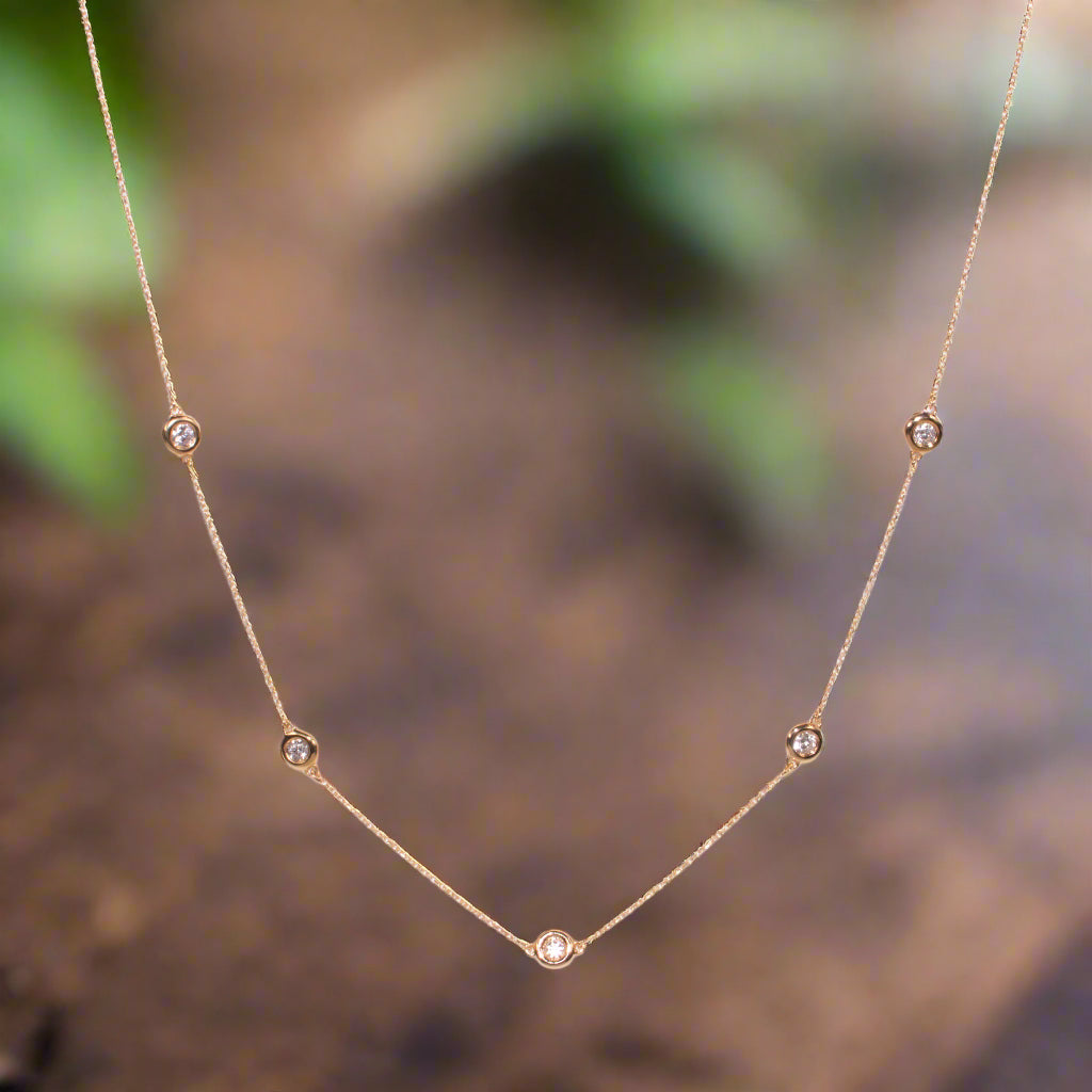 9K Yellow Gold Bezel Set Diamond Necklace