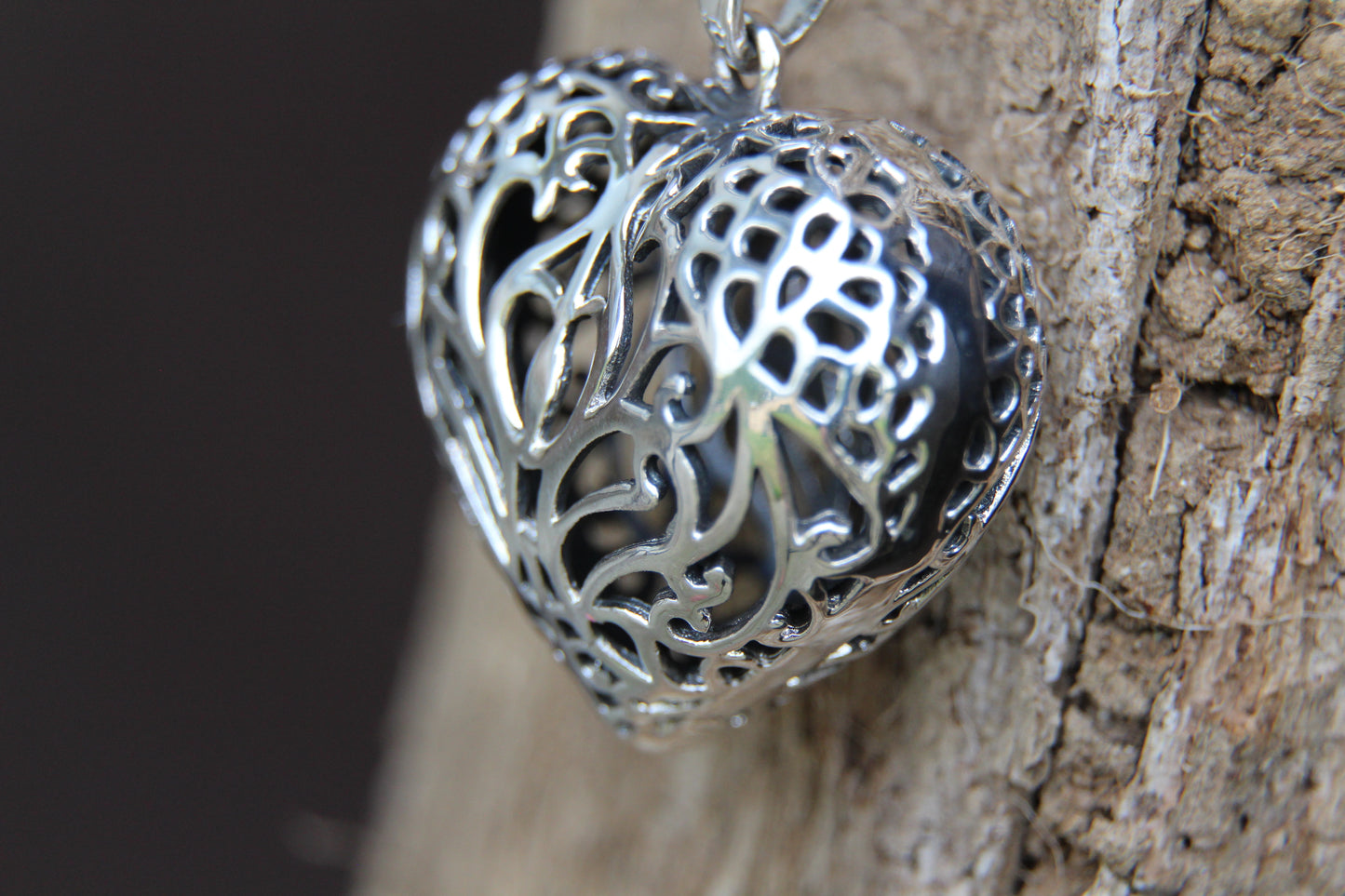 Sterling Silver Filigree Oxidised Heart Pendant