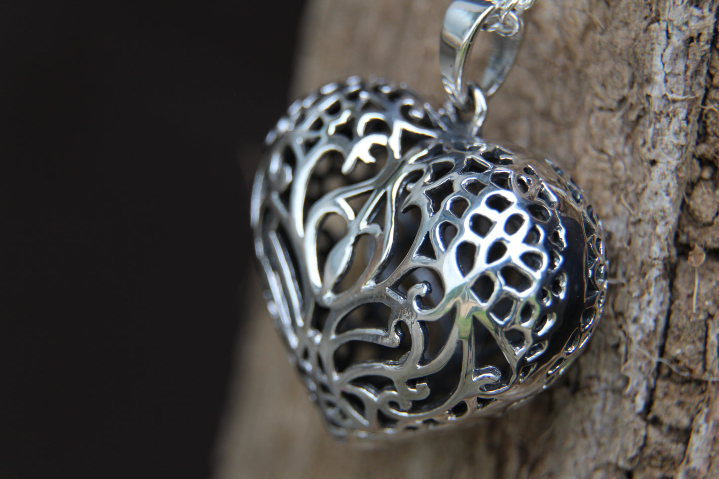 Sterling Silver Filigree Oxidised Heart Pendant