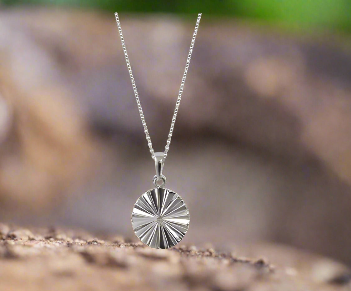Sterling Silver 17mm Sunrise Pendant on 45cm Chain