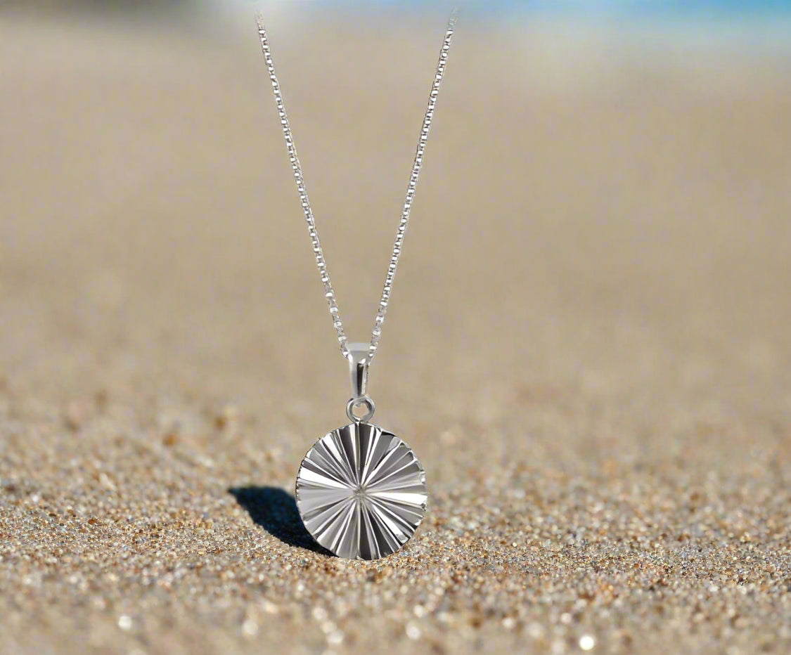Sterling Silver 17mm Sunrise Pendant on 45cm Chain
