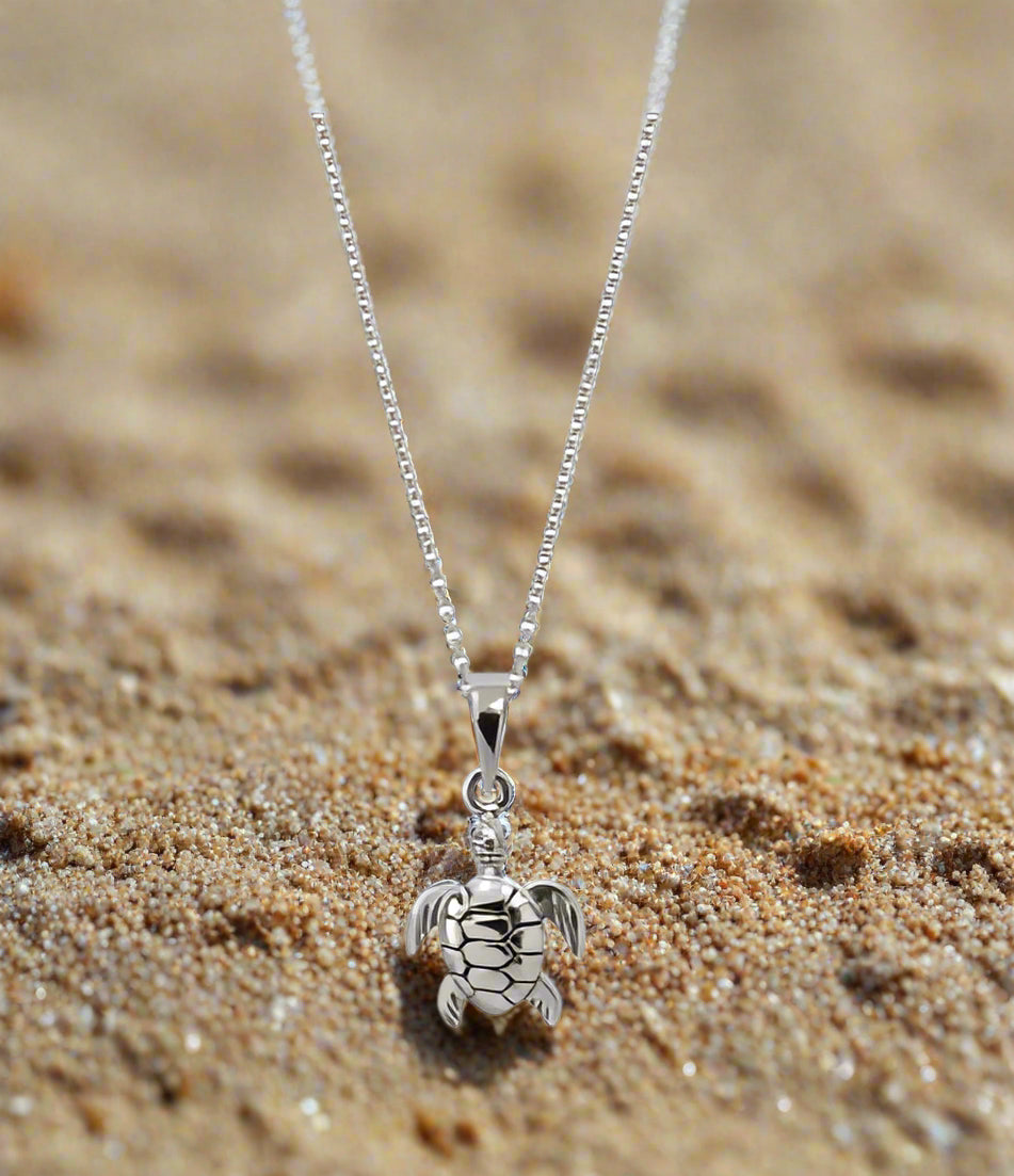 Sterling Silver 11mm Turtle Pendant with 45cm Chain