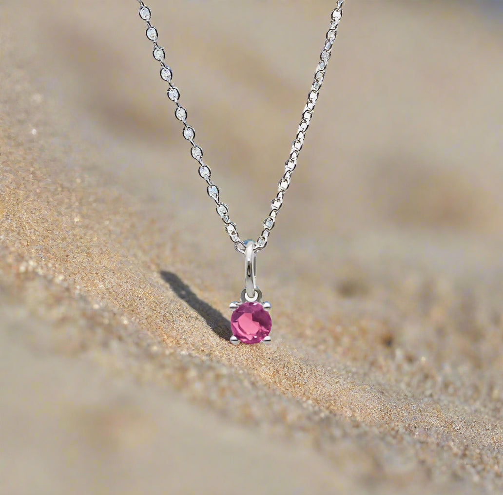 Sterling Silver October Birthstone Necklace – Pink Tourmaline 5mm