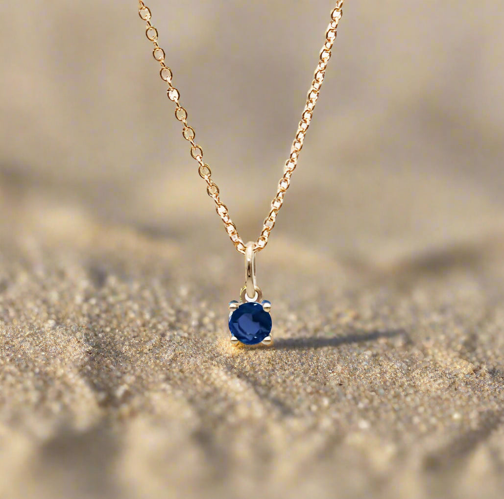 September Birthstone Necklace – 9K Gold with Sapphire Charm