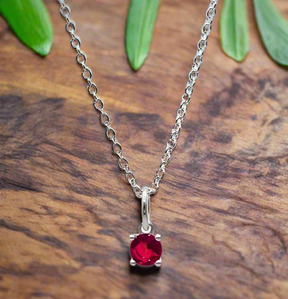 Sterling Silver July Birthstone Pendant – Synthetic Ruby 5mm