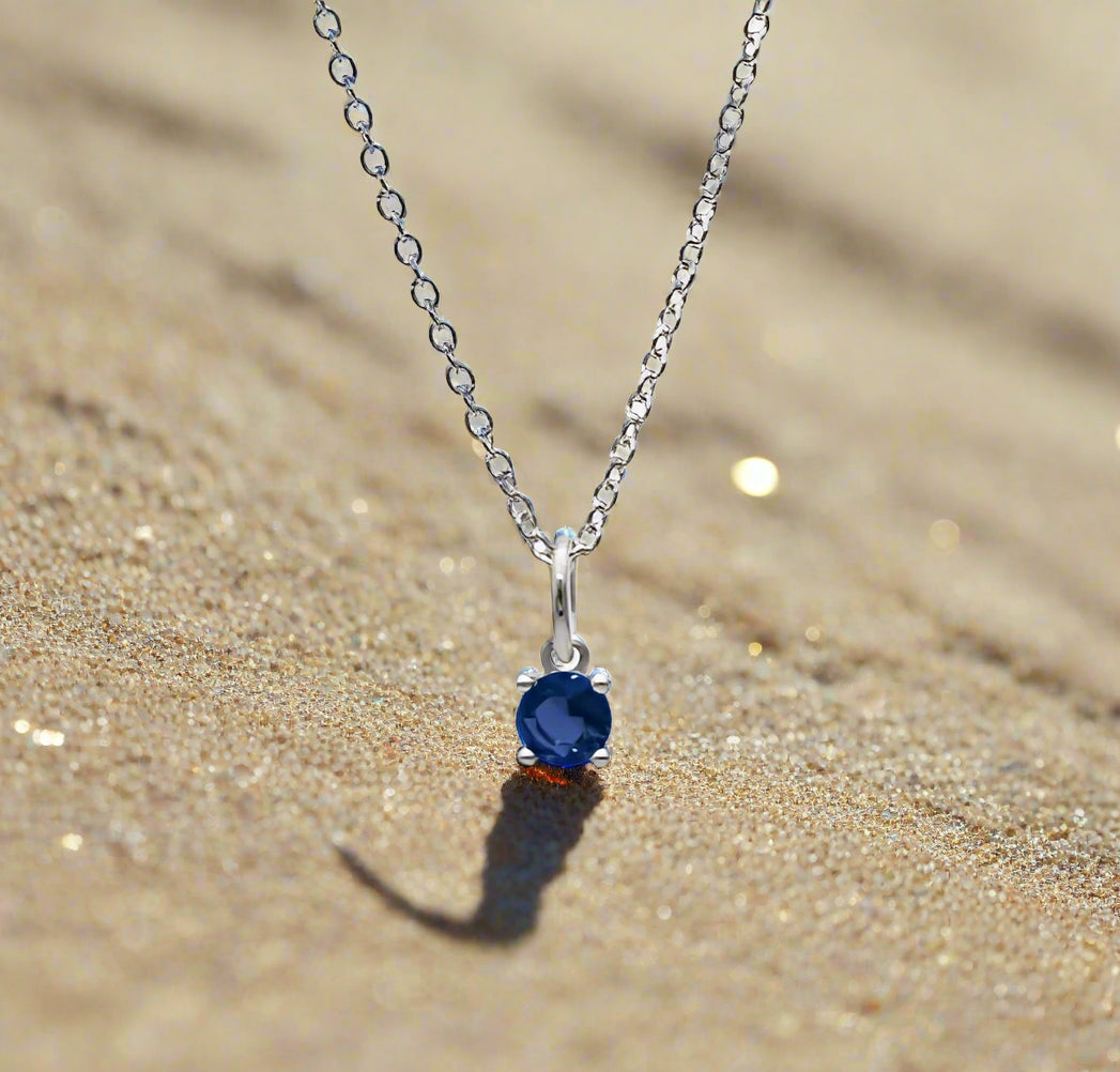 September Birthstone Necklace – Sterling Silver & Sapphire