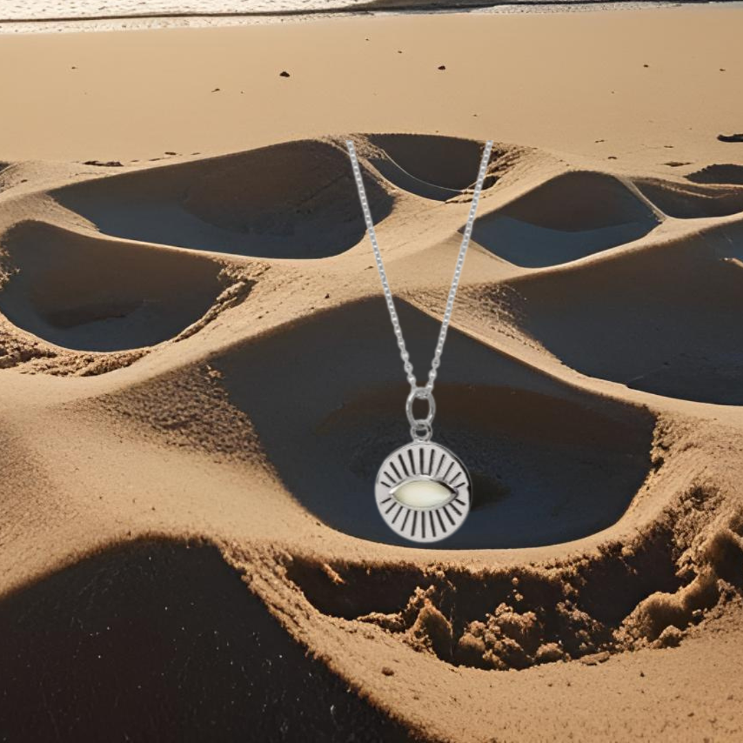 Sterling Silver 15mm Mother of Pearl Eye Pendant Necklace