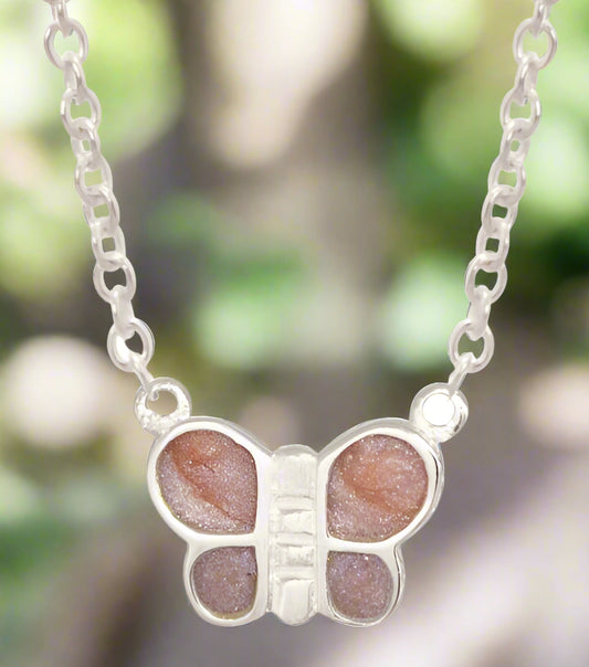 Sterling Silver Sparkling Pink Butterfly Necklace