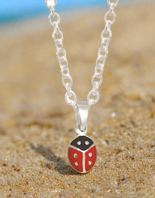 Sterling Silver Red and Black Enamel Ladybird Pendant