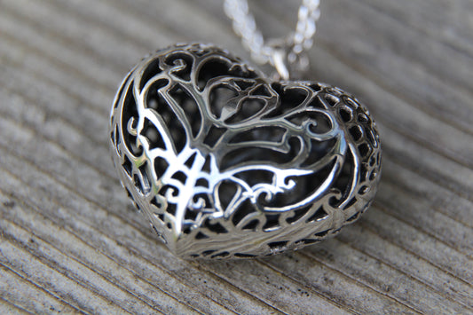 Sterling Silver Filigree Oxidised Heart Pendant