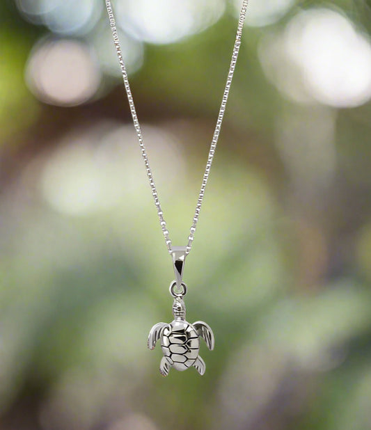 Sterling Silver 11mm Turtle Pendant with 45cm Chain