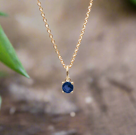 September Birthstone Necklace – 9K Gold with Sapphire Charm