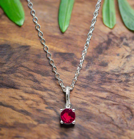 Sterling Silver July Birthstone Pendant – Synthetic Ruby 5mm
