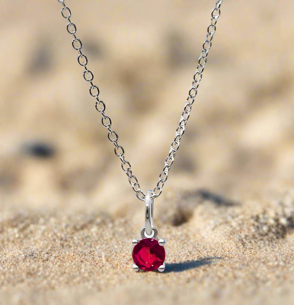 Sterling Silver July Birthstone Pendant – Synthetic Ruby 5mm