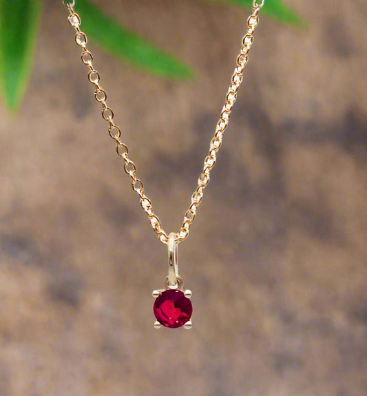 9K Gold July Birthstone Pendant with Synthetic Ruby – 5mm