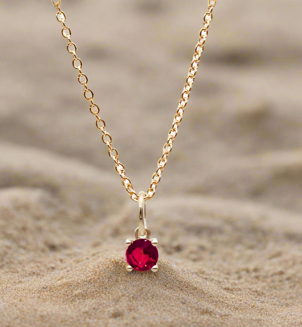 9K Gold July Birthstone Pendant with Synthetic Ruby – 5mm
